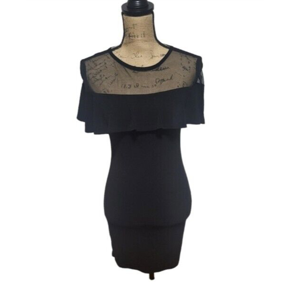 Mesh sheer top poncho body con fitted forever 21 mini dress in black, size s